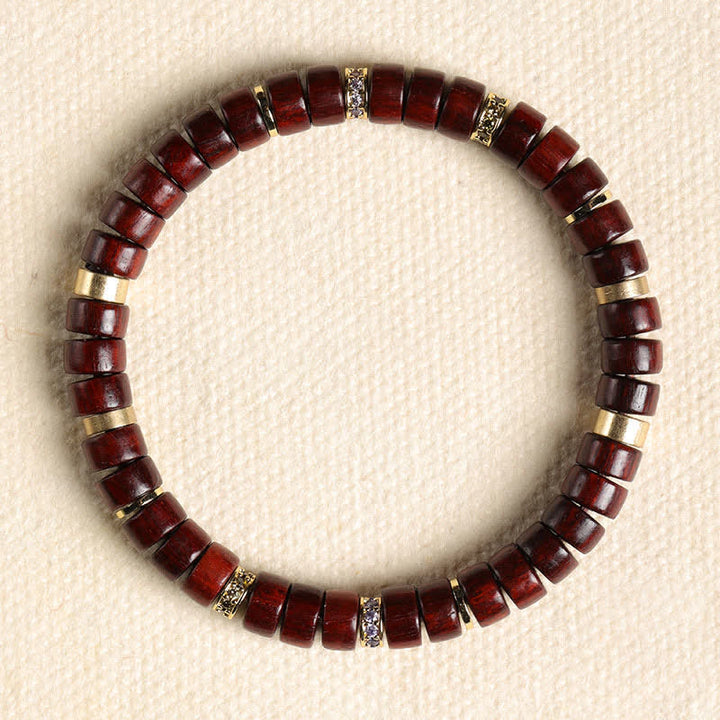 Buddha Stones Minimalistische Armband met kraal van rood palissanderhout en ebbenhout. - Rood palissanderhout (Meditatie ♥ Aarding) (Polsomtrek: 15-17 cm) - image 2