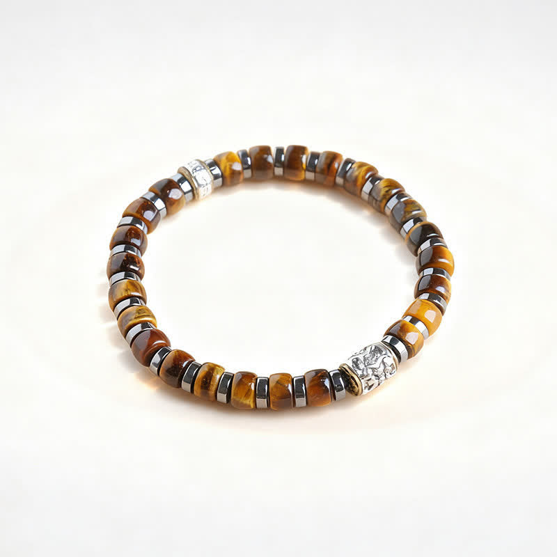 Buddha Stones Armband met antieke zilveren leeuwenkralen van natuurlijke tijgeroog. - 7,5–7,9 inch (19–20 cm) - image 0