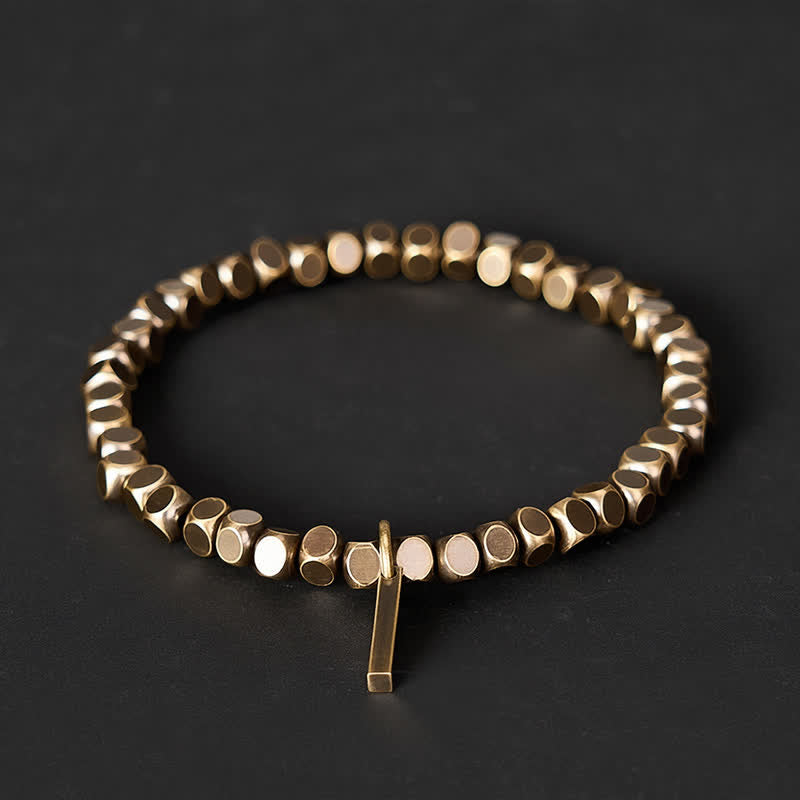 Buddha Stones Helende Armband van messing met kleine vierkante kralen van 4 mm - Polsomtrek: 7,9–8,2 inch (20–21 cm) - image 0