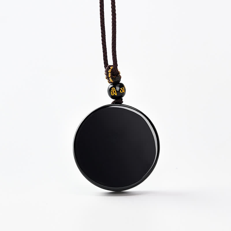 Buddha Stones Ronde Ketting van gevlochten touw met zwarte obsidiaan als beschermingselement. - Ongeveer 30 mm - image 0