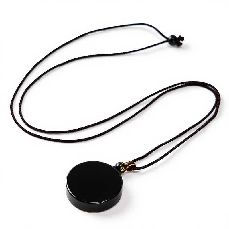 Buddha Stones Ronde Ketting van gevlochten touw met zwarte obsidiaan als beschermingselement. - image 1