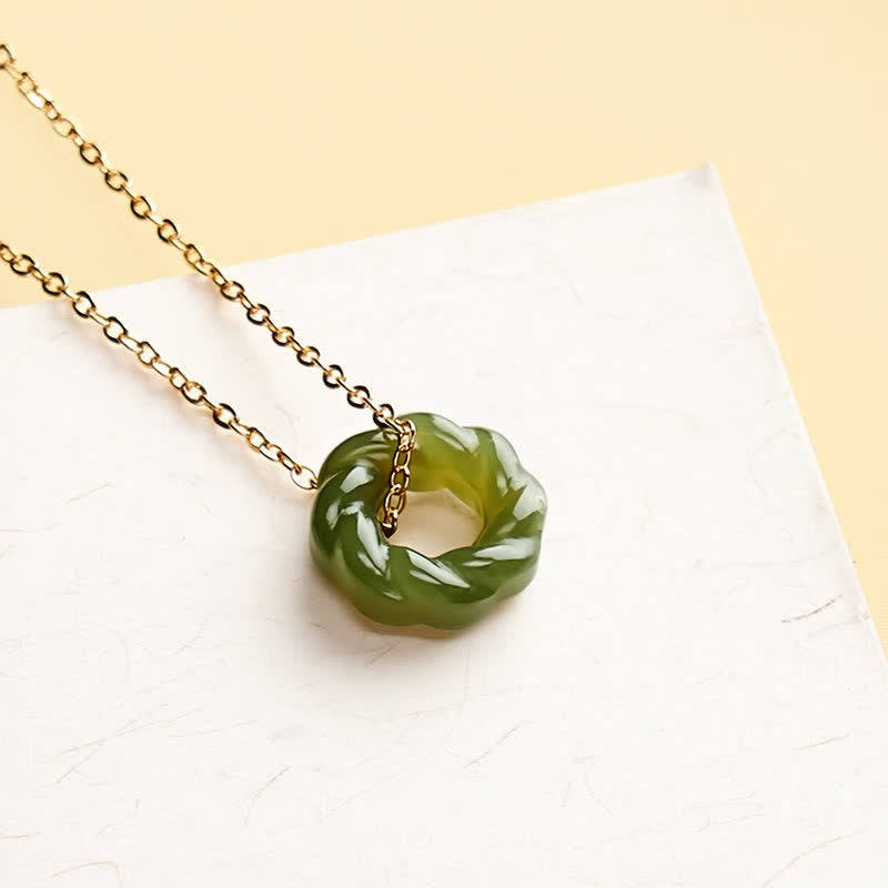 Buddha Stones Handgesneden Hetian jade gefrituurde deegdraaiingen zegen vintage Ketting - image 1