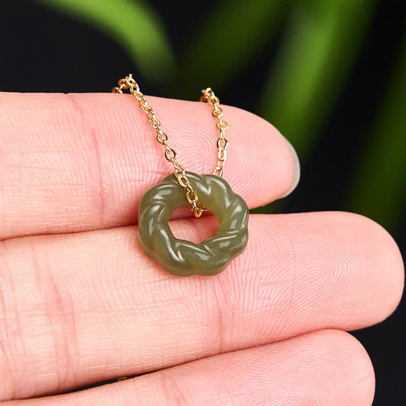 Buddha Stones Handgesneden Hetian jade gefrituurde deegdraaiingen zegen vintage Ketting - image 3