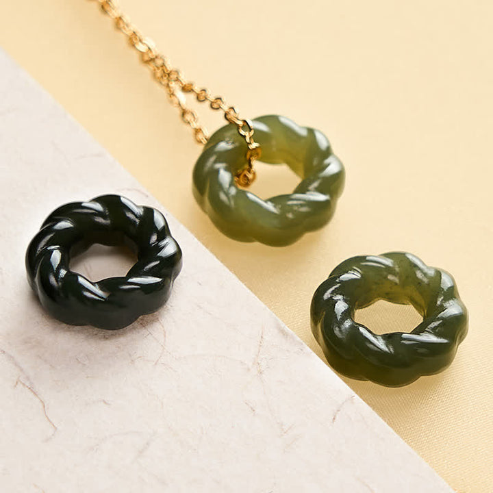 Buddha Stones Handgesneden Hetian jade gefrituurde deegdraaiingen zegen vintage Ketting - image 5