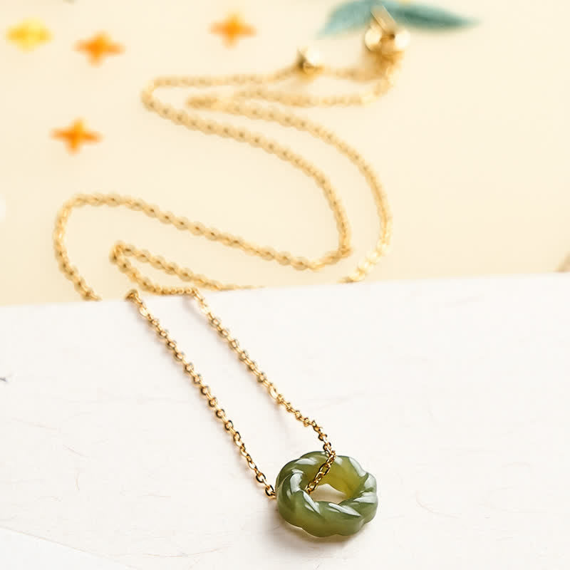 Buddha Stones Handgesneden Hetian jade gefrituurde deegdraaiingen zegen vintage Ketting - image 2