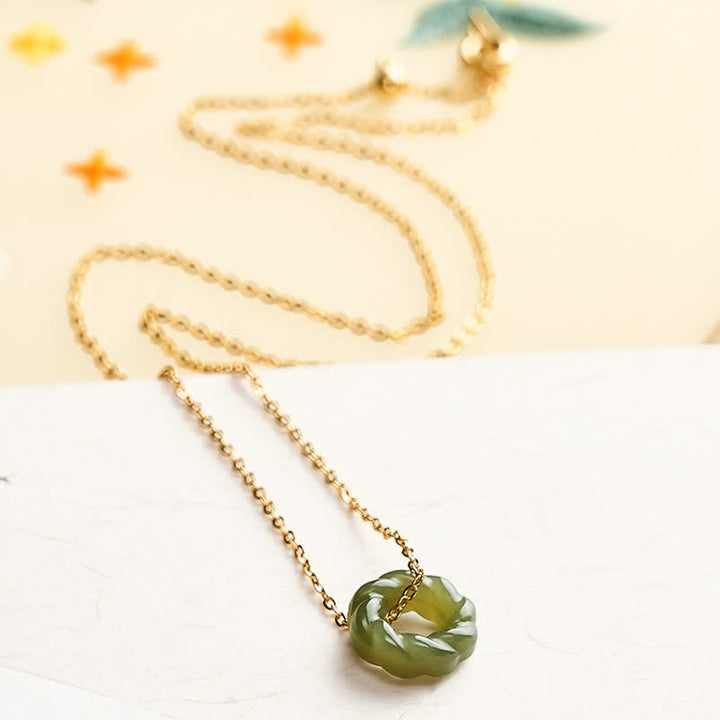 Buddha Stones Handgesneden Hetian jade gefrituurde deegdraaiingen zegen vintage Ketting - image 2