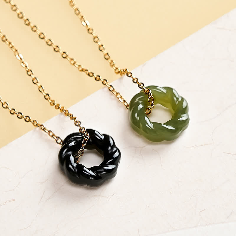 Buddha Stones Handgesneden Hetian jade gefrituurde deegdraaiingen zegen vintage Ketting - image 4