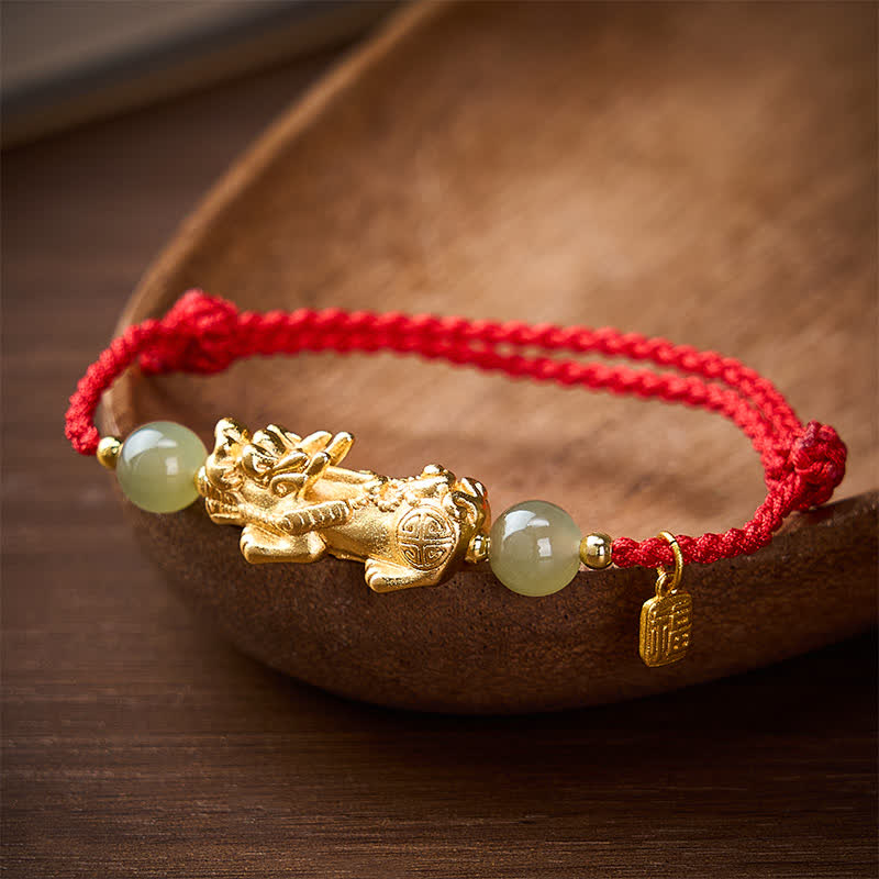 Buddha Stones Koperen Pi Xiu Fu geluksarmband met rood Armband - image 1