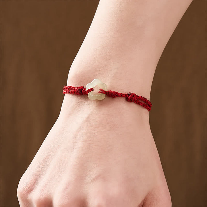 Buddha Stones Hetian Jade Plum Bossom Luck Red String Armband - image 3