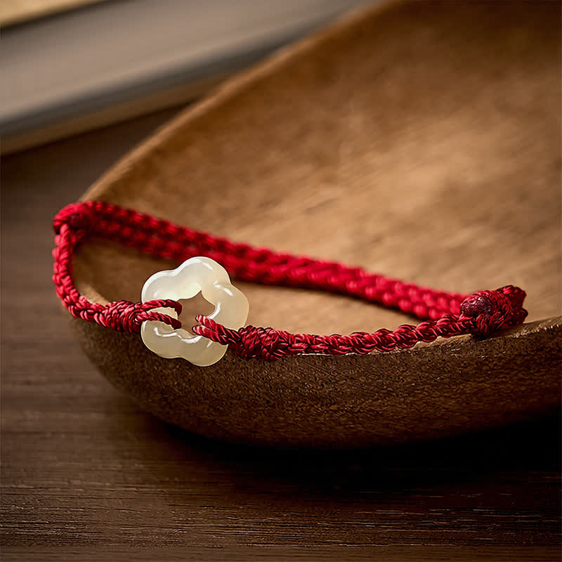 Buddha Stones Hetian Jade Plum Bossom Luck Red String Armband - image 2