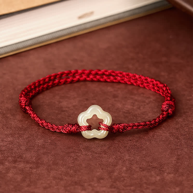 Buddha Stones Hetian Jade Plum Bossom Luck Red String Armband - image 1