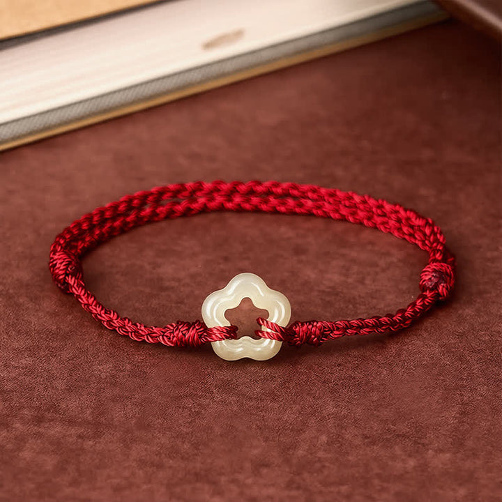 Buddha Stones Hetian Jade Plum Bossom Luck Red String Armband - image 1
