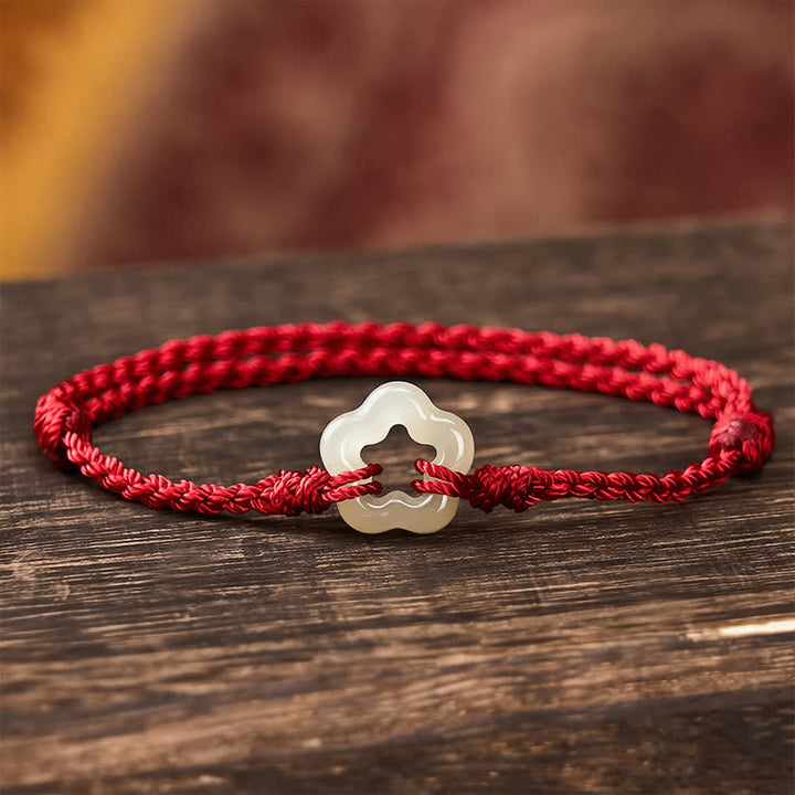 Buddha Stones Hetian Jade Plum Bossom Luck Red String Armband - Natuurlijke jade (kleur kan variëren) - image 0