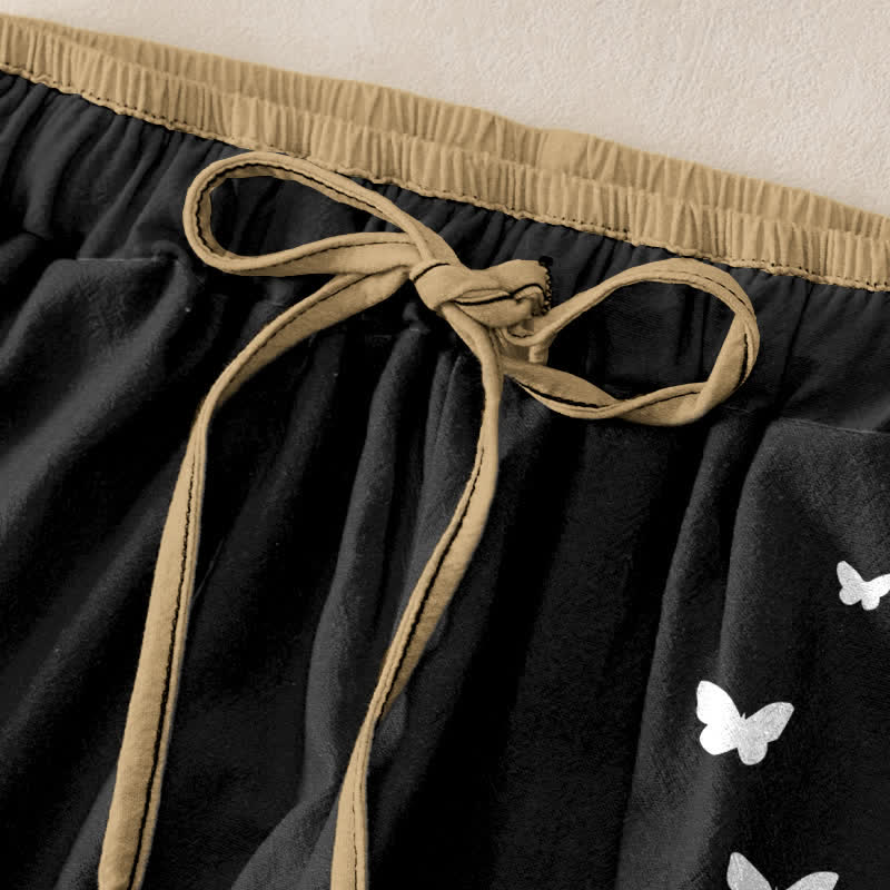 Buddha Stones Witte damesbroek van 100% Cotton met vlinderprint, elastische Taille en Zakken. - image 5