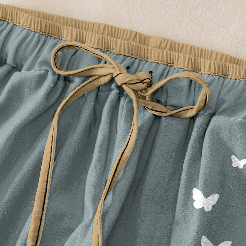 Buddha Stones Witte damesbroek van 100% Cotton met vlinderprint, elastische Taille en Zakken. - image 1