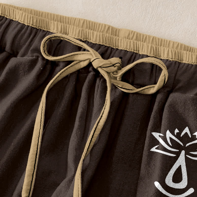 Buddha Stones Damesbroek van 100% Cotton met elastische Taille en Zakken , met heilig Om- en lotusmotief. - image 1