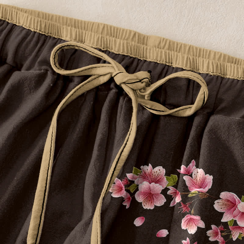 Buddha Stones Damesbroek van 100% Cotton met roze bloesemprint, elastische Taille en Zakken. - image 9