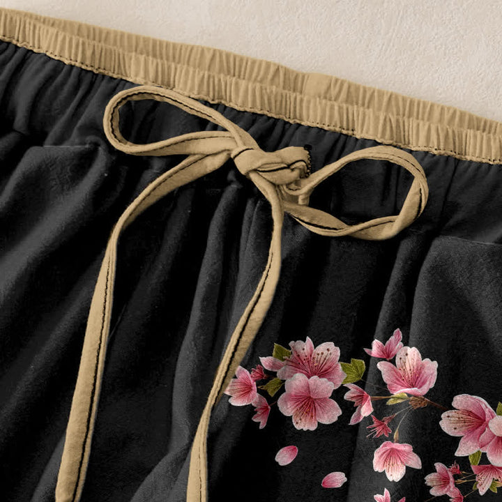 Buddha Stones Damesbroek van 100% Cotton met roze bloesemprint, elastische Taille en Zakken. - image 1