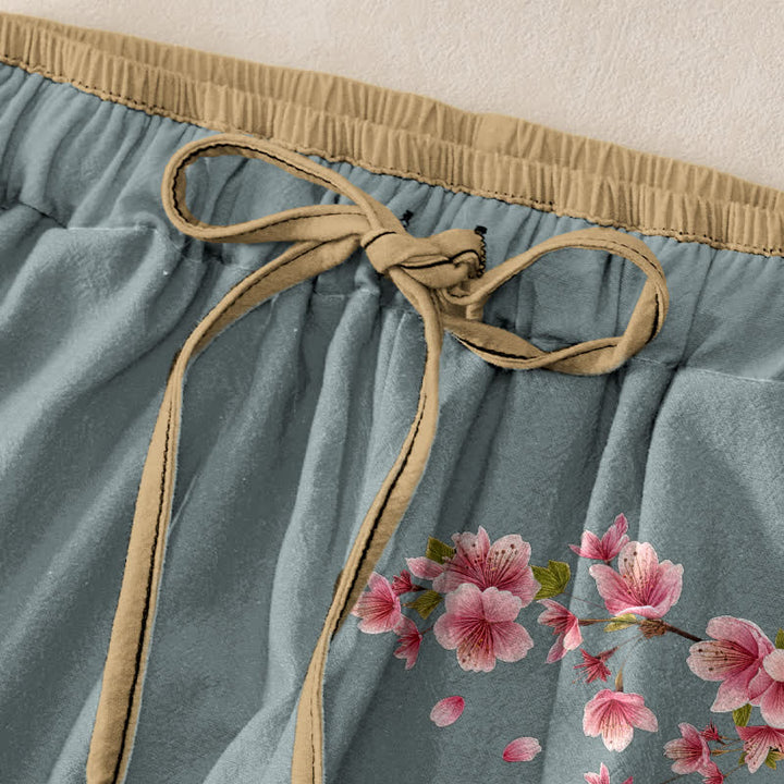Buddha Stones Damesbroek van 100% Cotton met roze bloesemprint, elastische Taille en Zakken. - image 5