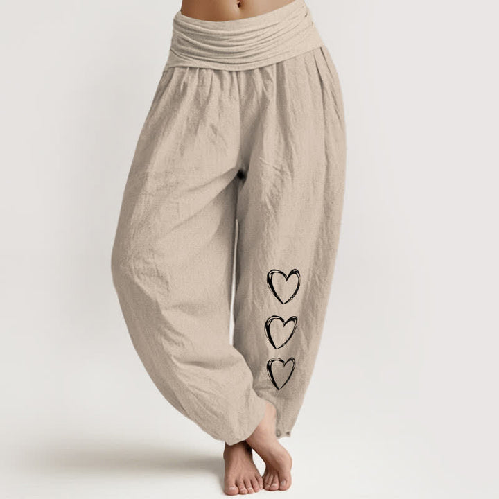Buddha Stones Harembroek voor dames met elastische Taille en drie hartjespatroon van 100% Cotton - Bruinen - US16, UK/AU20, EU48 (3XL) - image 14