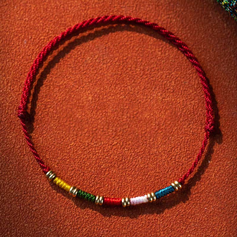 Buddha Stones Handgeweven, kleurrijke rode armband met koord, Tibetaanse verstelbare Armband - Meerkleurig (Polsomtrek: 14-17 cm) - image 0