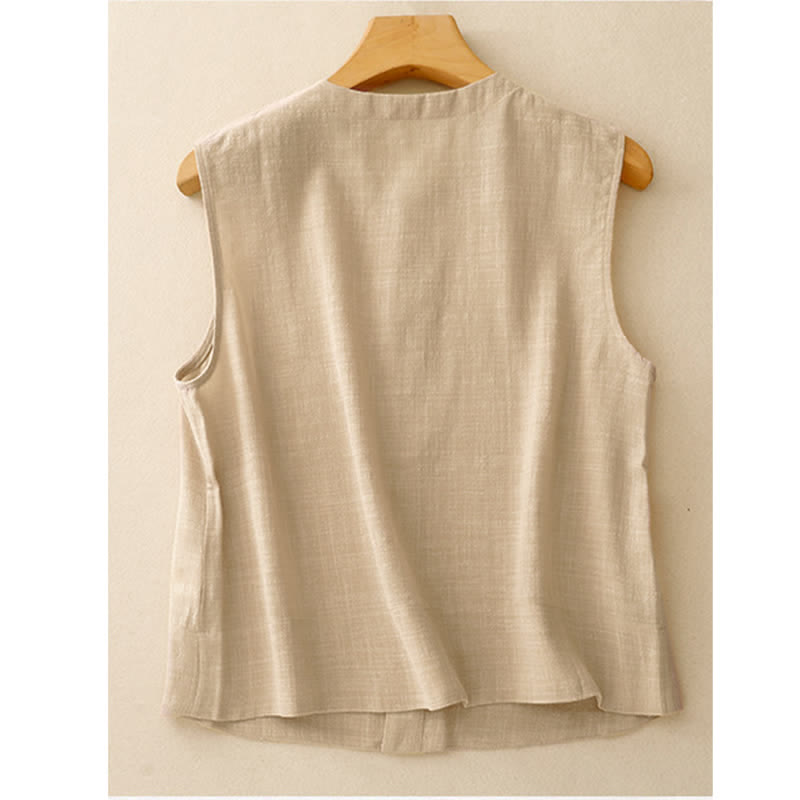 Buddha Stones Zomerse casual minimalistische tanktop met knoopsluiting, effen kleur , Mouwloos Overhemden voor dames - image 1