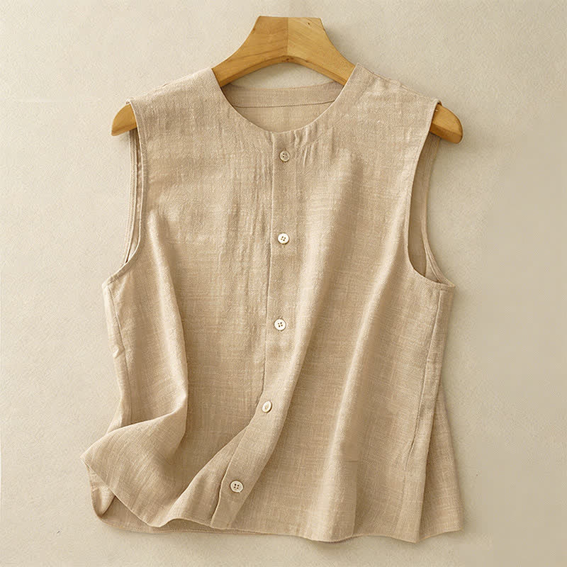 Buddha Stones Zomerse casual minimalistische tanktop met knoopsluiting, effen kleur , Mouwloos Overhemden voor dames - Bruinen - US8-10, UK/AU12-14, EU40-42 (2XL) - image 0