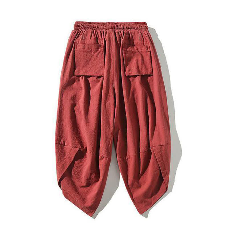 Buddha Stones Zomerse Tang-stijl capri broek met trekkoord en koi-vismotief, heren harembroek met zak - image 1