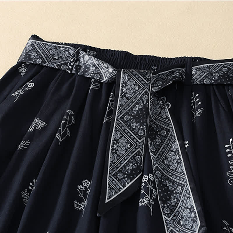 Buddha Stones Zomerse casual vintage broek met trekkoord en bloemenprint, Enkellengte broek met wijde pijpen en zakken voor dames. - image 1