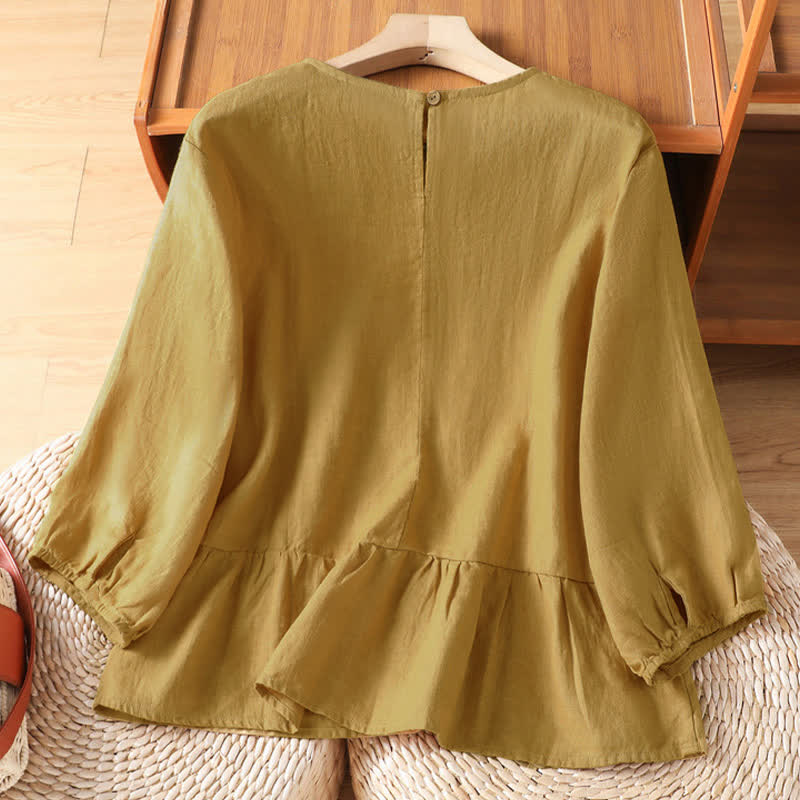 Buddha Stones Zomerse casual minimalistische Korte mouw T-shirts met uitlopende zoom voor dames - image 1