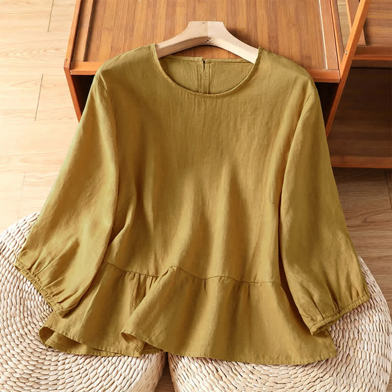 Buddha Stones Zomerse casual minimalistische Korte mouw T-shirts met uitlopende zoom voor dames - Donker kaki - US12, UK/AU16, EU44 (2XL) - image 0