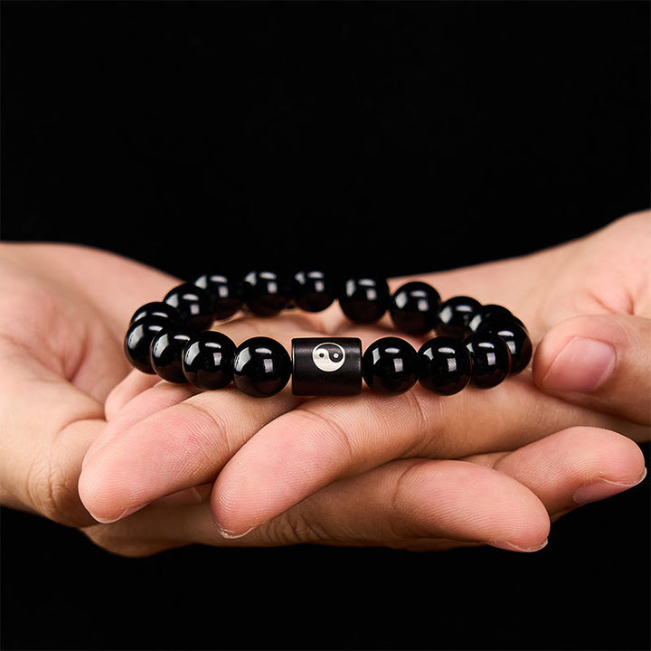 Buddha Stones Armband van ebbenhout met ingelegde Yin Yang-balans kralen - image 10