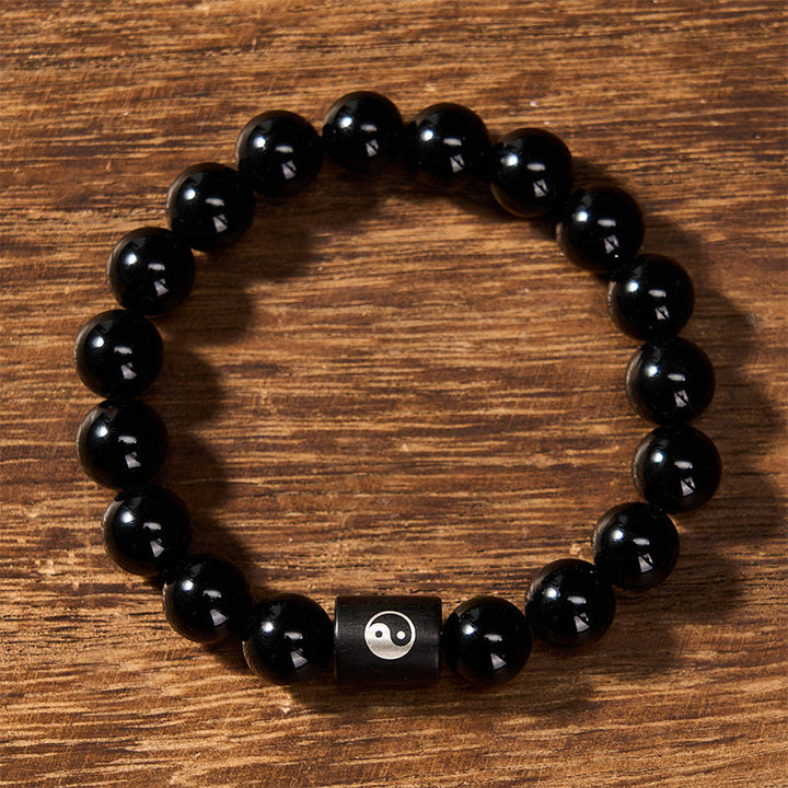 Buddha Stones Armband van ebbenhout met ingelegde Yin Yang-balans kralen - image 2