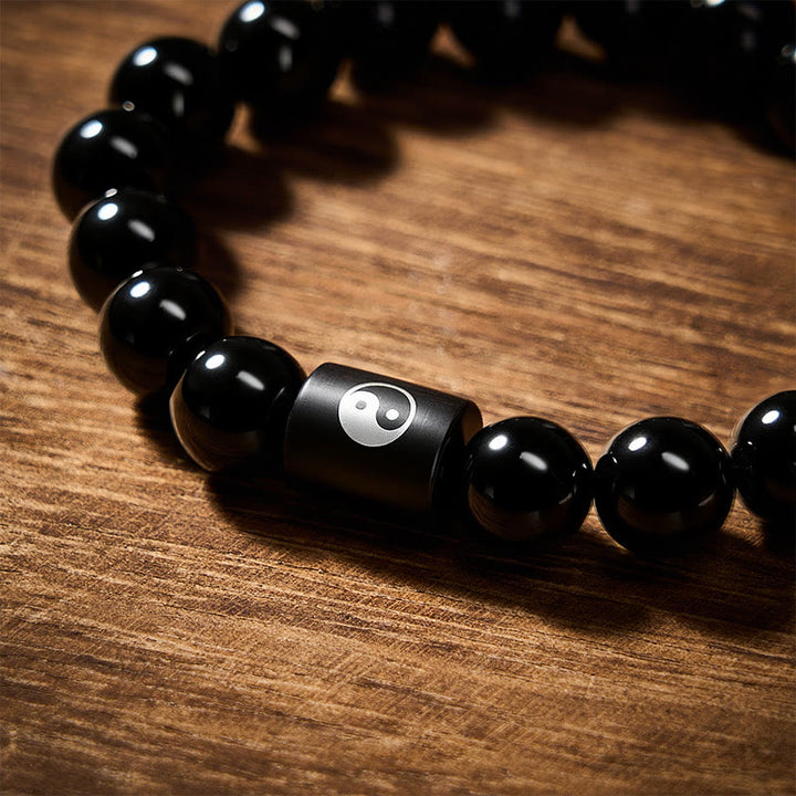 Buddha Stones Armband van ebbenhout met ingelegde Yin Yang-balans kralen - image 12