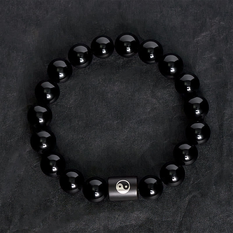 Buddha Stones Armband van ebbenhout met ingelegde Yin Yang-balans kralen - image 4