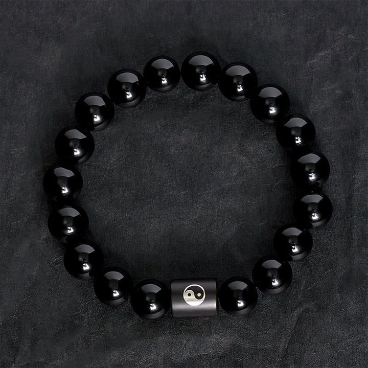 Buddha Stones Armband van ebbenhout met ingelegde Yin Yang-balans kralen - image 4