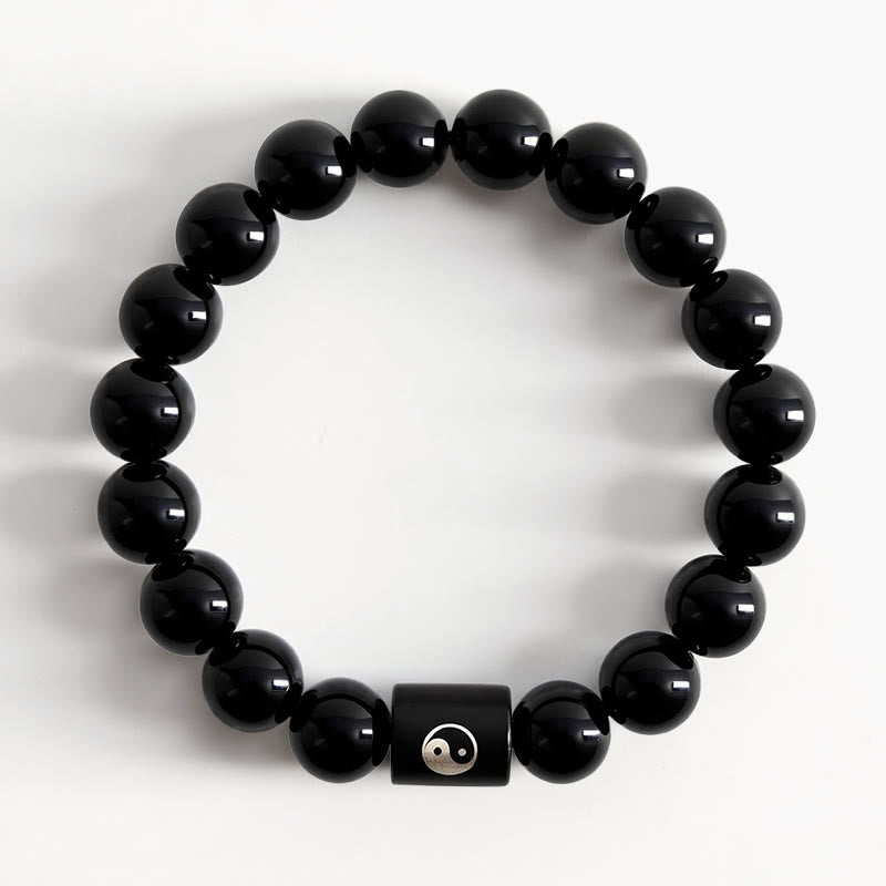 Buddha Stones Armband van ebbenhout met ingelegde Yin Yang-balans kralen - image 1