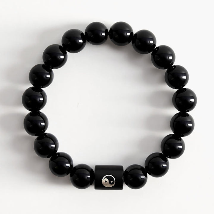 Buddha Stones Armband van ebbenhout met ingelegde Yin Yang-balans kralen - image 1