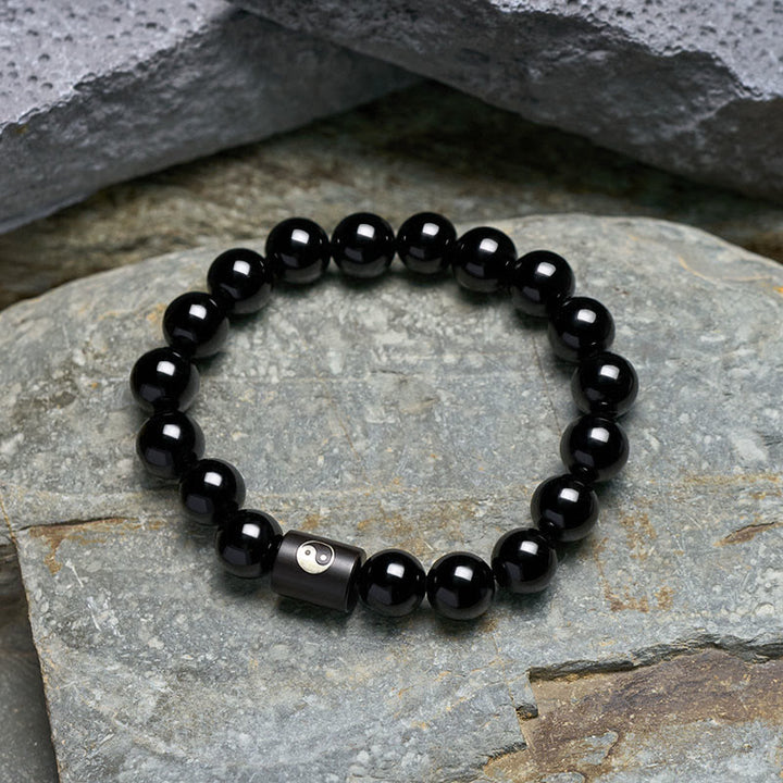 Buddha Stones Armband van ebbenhout met ingelegde Yin Yang-balans kralen - image 3