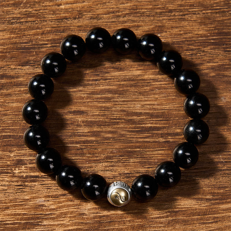 Buddha Stones Vintage ronde Armband met Yin Yang-balans van zwarte obsidiaan - image 1