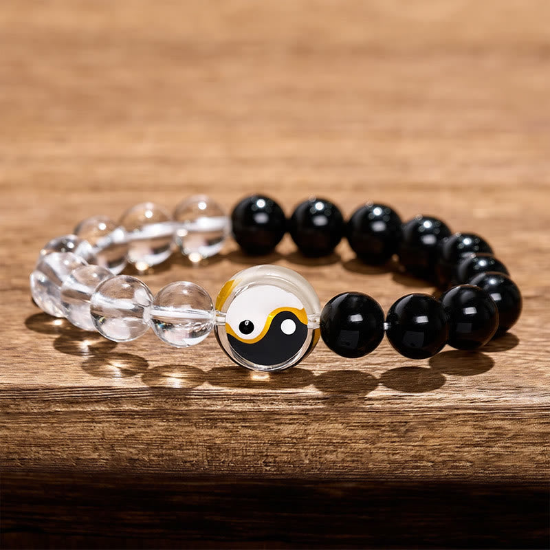 Buddha Stones Liuli glazen kralen Yin Yang balans dubbelzijdige ronde Armband - Yin Yang (Balans ♥ Harmonie) - Liuli glazen kraal (Bescherming ♥ Geluk) - image 0