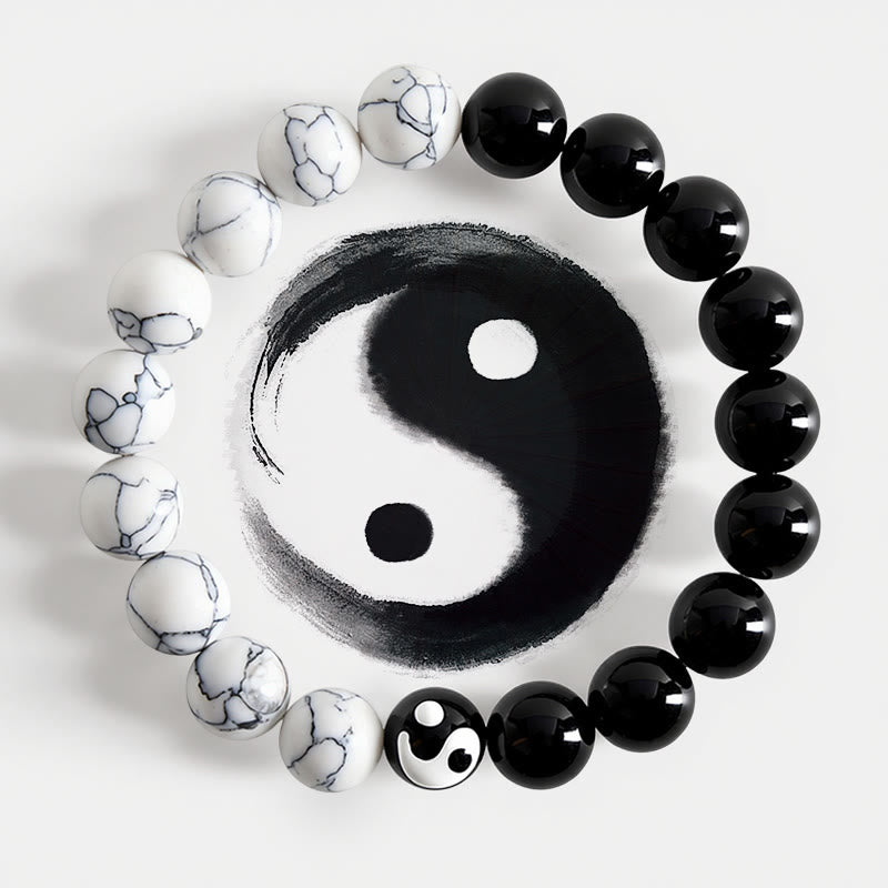 Buddha Stones Liuli glazen kralen Yin Yang balans ronde kralen Armband - Yin Yang (Harmonie ♥ Balans) - image 0