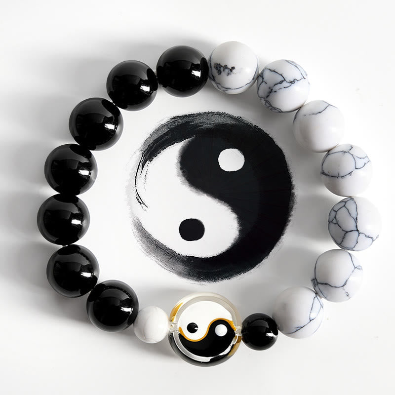 Buddha Stones Liuli glazen platte kralen Yin Yang balans ronde kralen Armband - Yin Yang (Harmonie ♥ Balans) - image 0