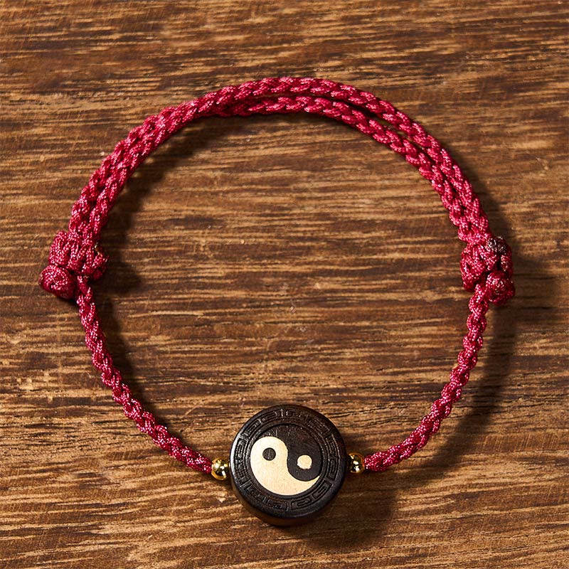 Buddha Stones Ebbenhouten Bagua aardingsarmband met rood Armband - Rood - Bagua (Harmonie ♥ Energie) - image 1