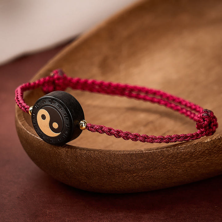 Buddha Stones Ebbenhouten Bagua aardingsarmband met rood Armband - image 0