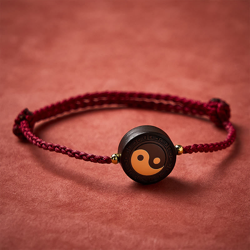 Buddha Stones Ebbenhouten Bagua aardingsarmband met rood Armband - image 2