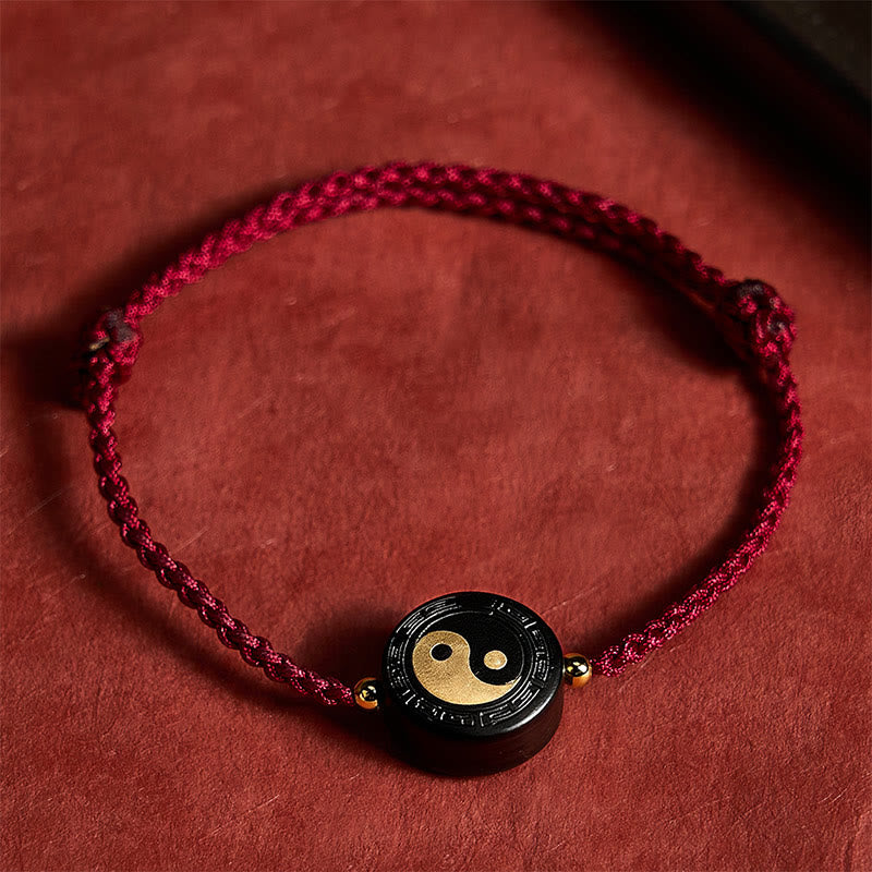 Buddha Stones Ebbenhouten Bagua aardingsarmband met rood Armband - image 3