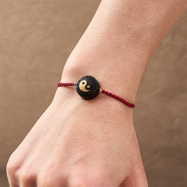 Buddha Stones Ebbenhouten Bagua aardingsarmband met rood Armband - image 5