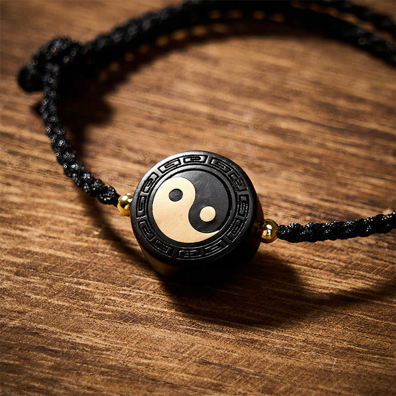 Buddha Stones Ebbenhouten Bagua aardingsarmband met rood Armband - image 14