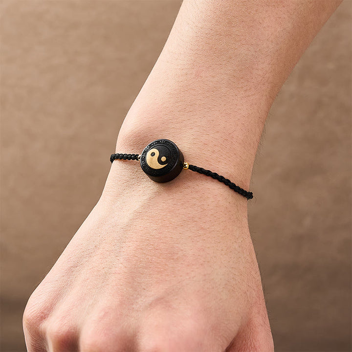 Buddha Stones Ebbenhouten Bagua aardingsarmband met rood Armband - image 15
